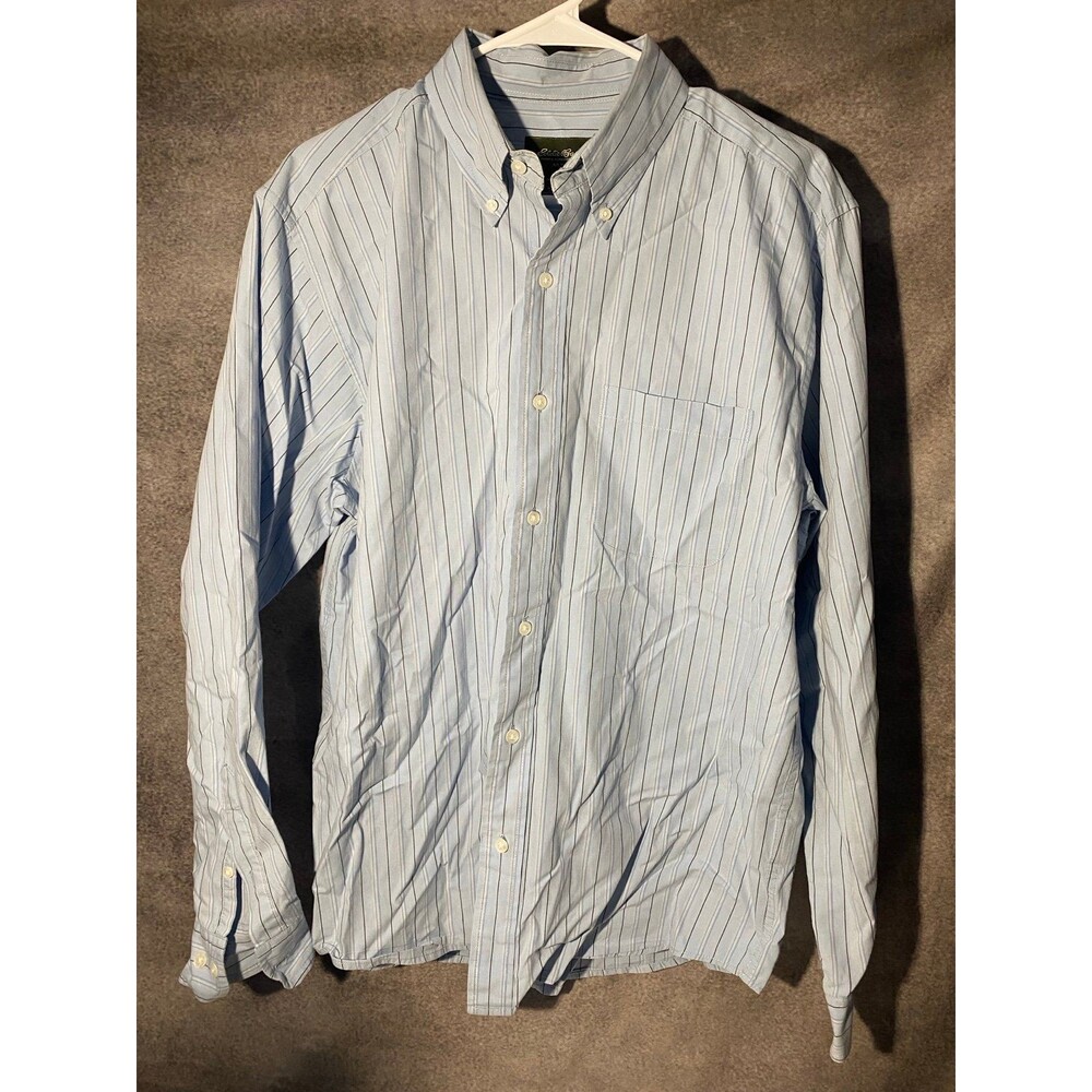 Eddie Bauer Men’s M Blue Striped Button Down Shirt Long Sleeve Classic Fit